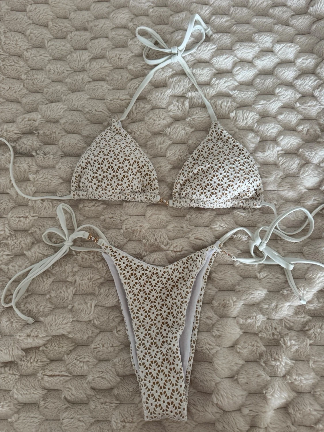Vit och beige bikini med knyt - 1