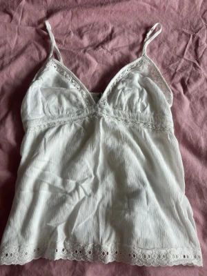 Vit v ringad topp - Vit v ringad topp med spetsiga detaljer och ihåliga kanter. (Oanvänd) original pris (150kr)