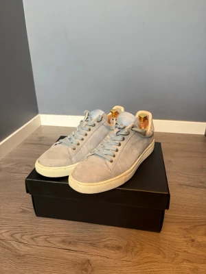 Ljusblåa mockasneakers från Philip Hog - Snygga ljusblåa sneakers i mocka från Philip Hog. Skorna är i storlek 43📐! Riktigt snygga och är i riktigt bra skick förutom att sulan har lite missfärgning, inget som man ser på avstånd, se sista bilden! Fraktar inom 24h🚚📦! Skriv vid funderingar!✅
