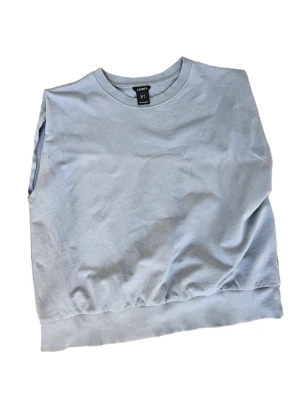 Ljusblå ärmlös sweatshirt Lindex - Säljer en ljusblå ärmlös sweatshirt från Lindex i storlek S. Tröjan har rund halsringning och bred ribbad mudd nedtill. Perfekt för lager på lager och enkel att styla till olika outfits.