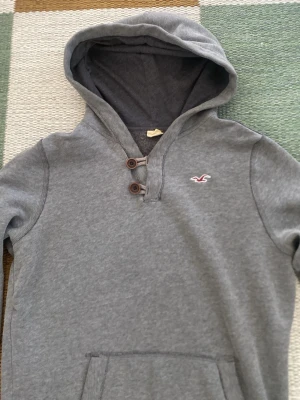 Hollister hoodie grå med knappar - Grå hoodie från Hollister i storlek S med knappar. Sparsamt använd. skriv till mig vid minsta lilla fundering gällande ex. mått eller fler bilder , pris går alltid att diskutera :)
