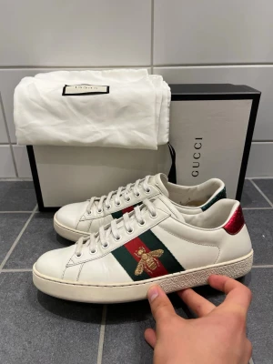 Gucci Ace Bee - Tja, säljer dessa snygga Gucci Ace skor i mycket fint skick! Skick 9,5/10! Storlek Uk 6, Eu 40. Box samt två dustbags medföljer vid köp! Nypris cirka 7300kr! Vid fler frågor å bilder är det bara att höra av sig.