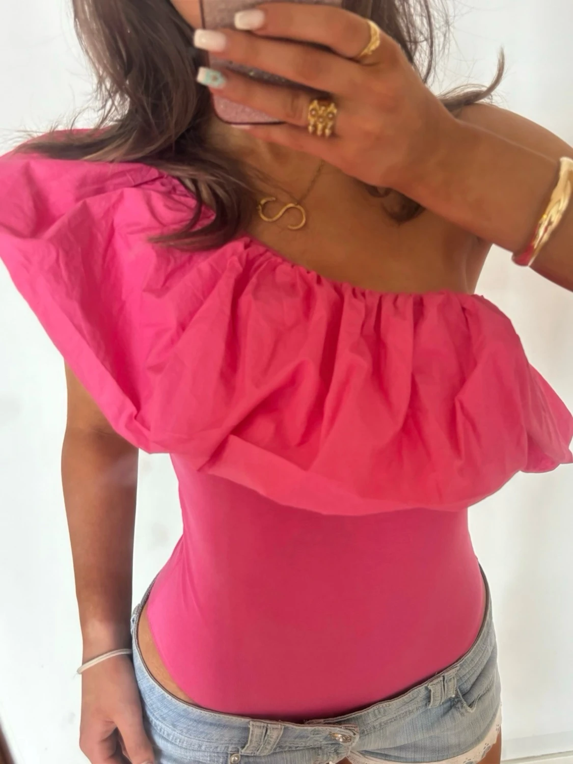One shoulder Rosa volangbody  - 1