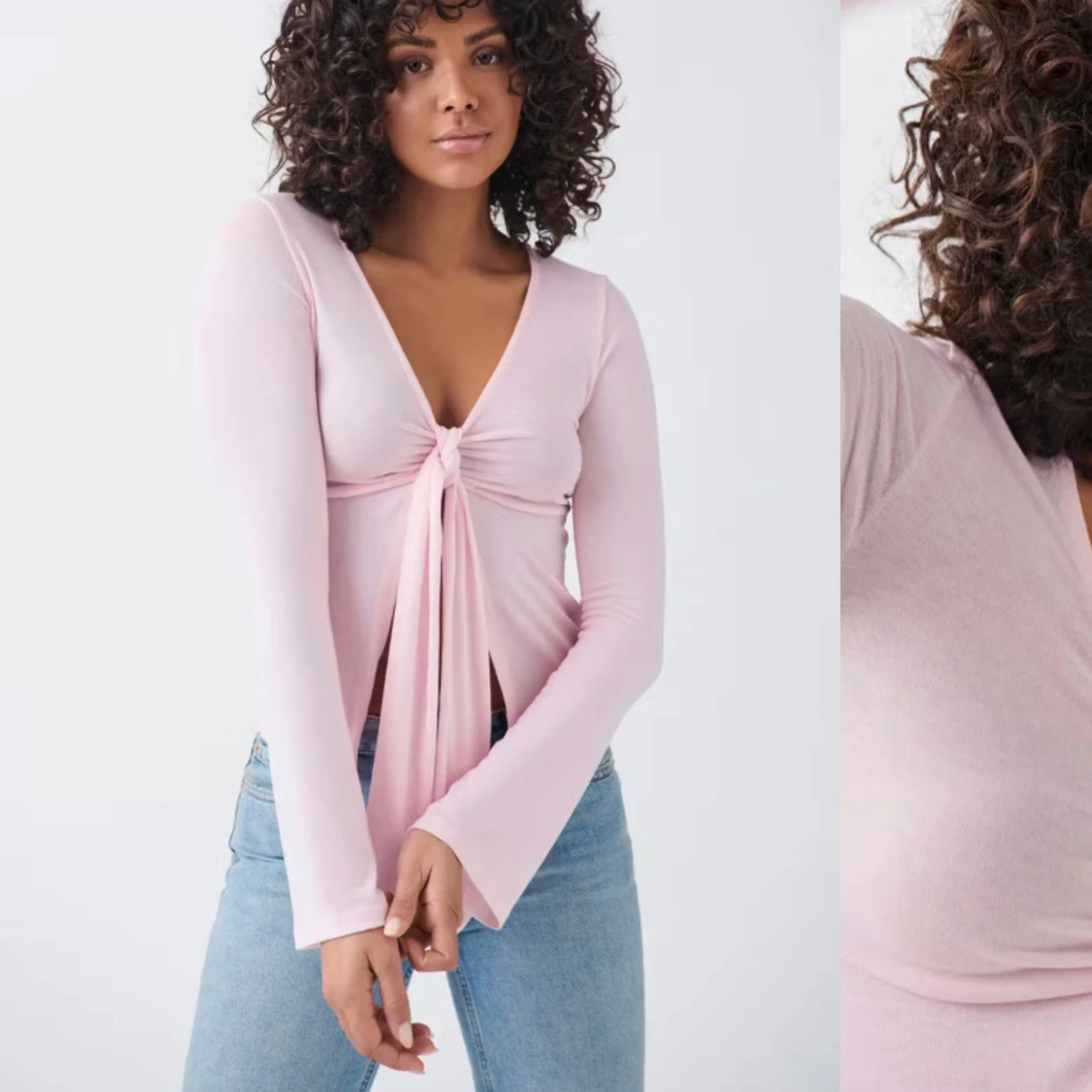 Rosa långärmad topp med knyt - 90