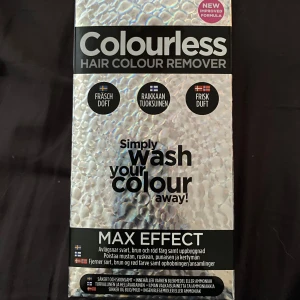 Colourless Hair Colour Remover - tvättar bort hårfärg. Den är speciellt framtagen för att ta bort svart, brun och röd färg samt uppbyggd färg. Perfekt för dig som vill återgå till din naturliga hårfärg utan skador. Köpte för 2 veckor sedan men använde aldrig. Ej öppnad! 