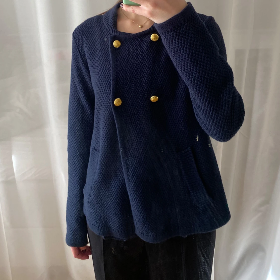 Blå stickad kofta - 90