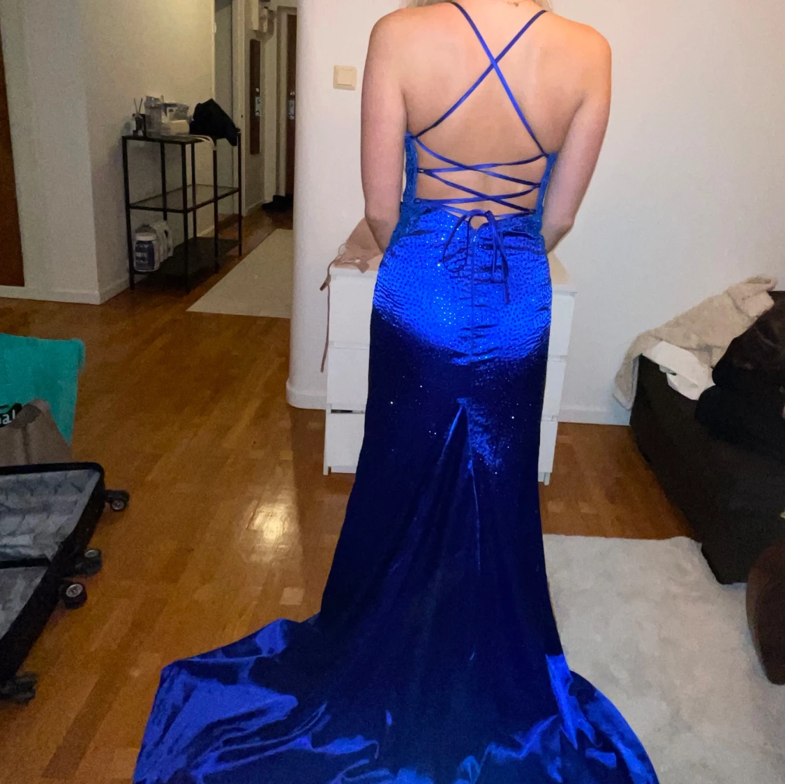 Blå balklänning med snörning - 1