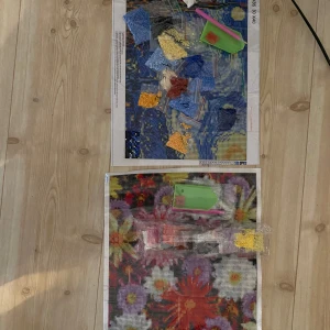 Diamantmålning - Diamantmålning i två olika motiv. En med stjärnenatt av Vincent Van Gogh. Och en med blommor. Har påbörjat på båda nere i högra hörnet. Allt som är på bild medföljer. Ingenting fattas!