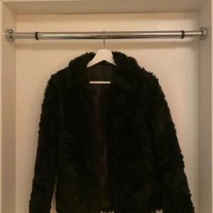 Svart pälsjacka - Snygg svart pälsjacka med långärmad design. Perfekt för att hålla sig varm och stilren under kyliga dagar. Jackan har en klassisk krage och en mjuk, fluffig yta.