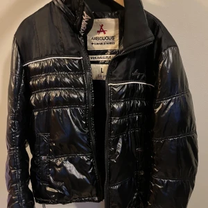 Svart pufferjacka från Ambiguous - Säljer en svart pufferjacka från Ambiguous i mycket bra skick. Jackan har en glansig yta med dragkedja och hög krage. Perfekt för kyliga dagar och ger en cool look.