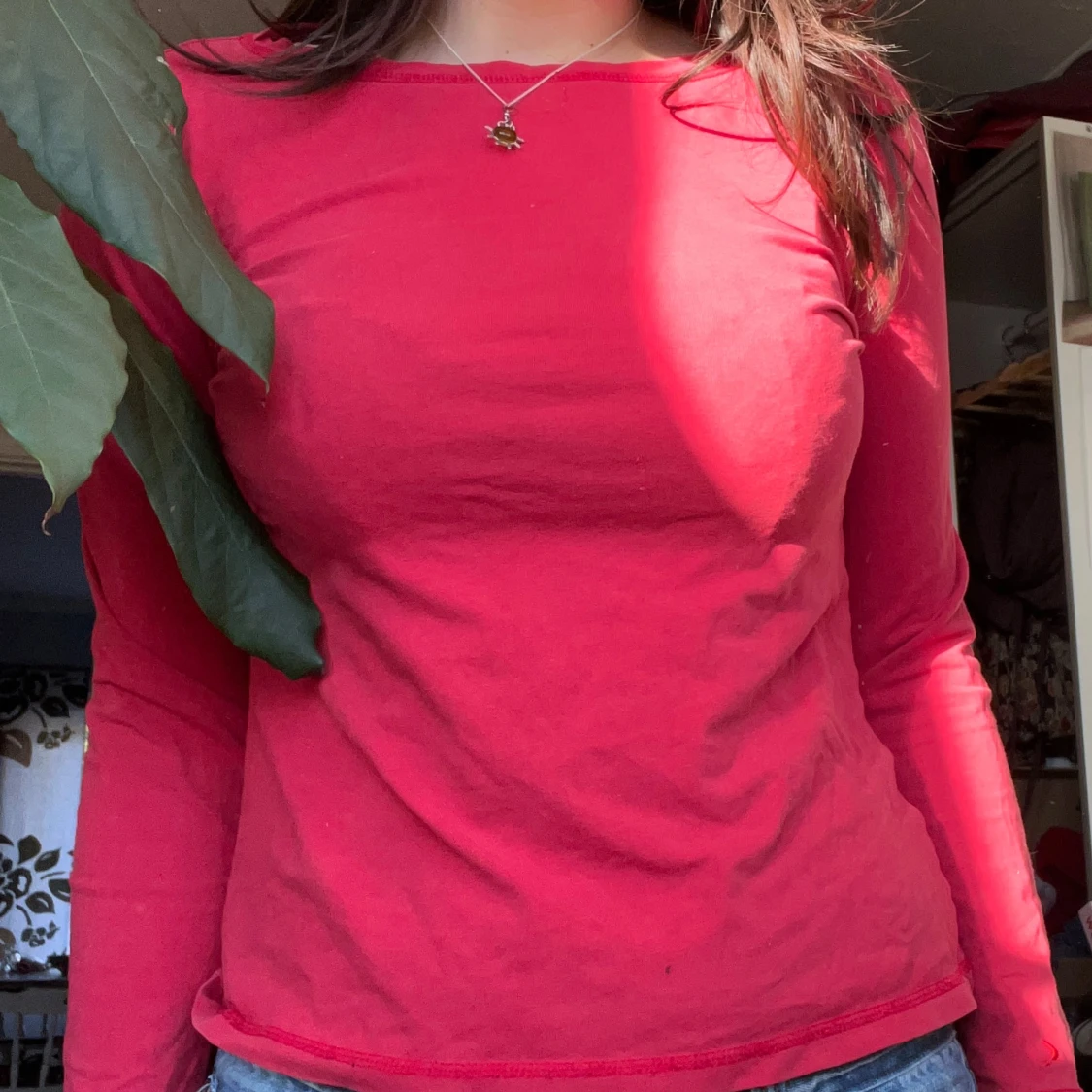 Röd långärmad topp - 90