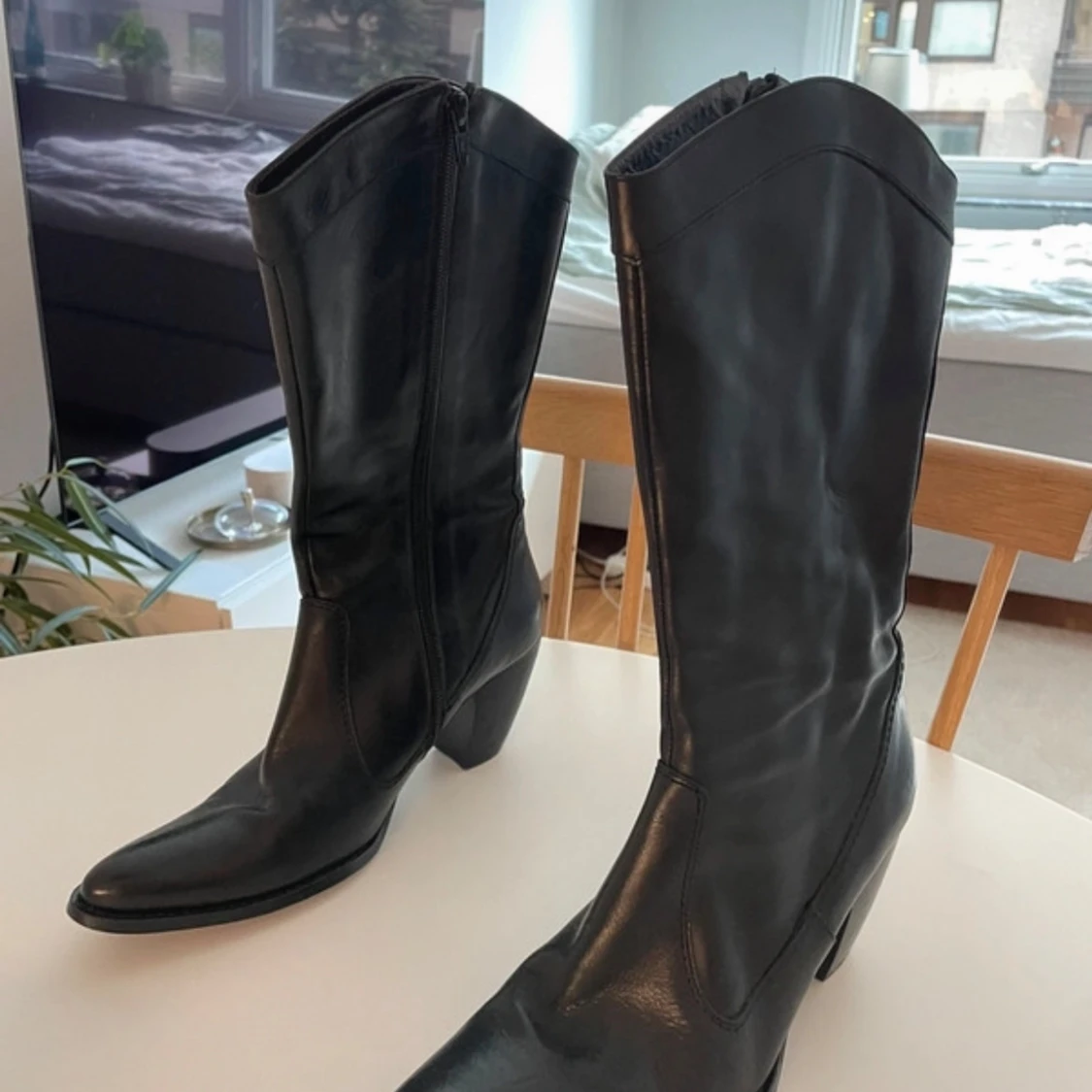 Läder boots med klack - 92