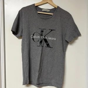 Grå t-shirt från Calvin Klein Jeans - Snygg grå t-shirt från Calvin Klein Jeans med stort svart tryck av CK-loggan och texten 'Calvin Klein Jeans' på framsidan. Perfekt för en avslappnad stil.