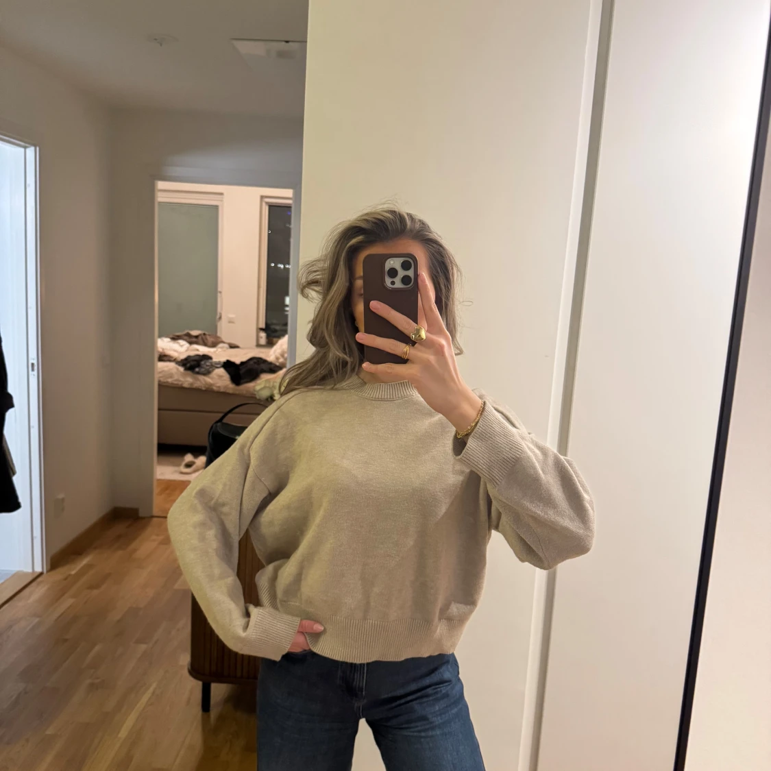 Beige stickad tröja - 4