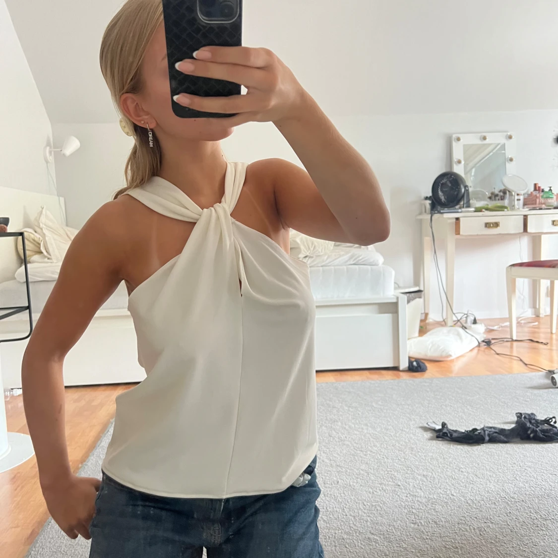Vit axelbandslös topp - 90