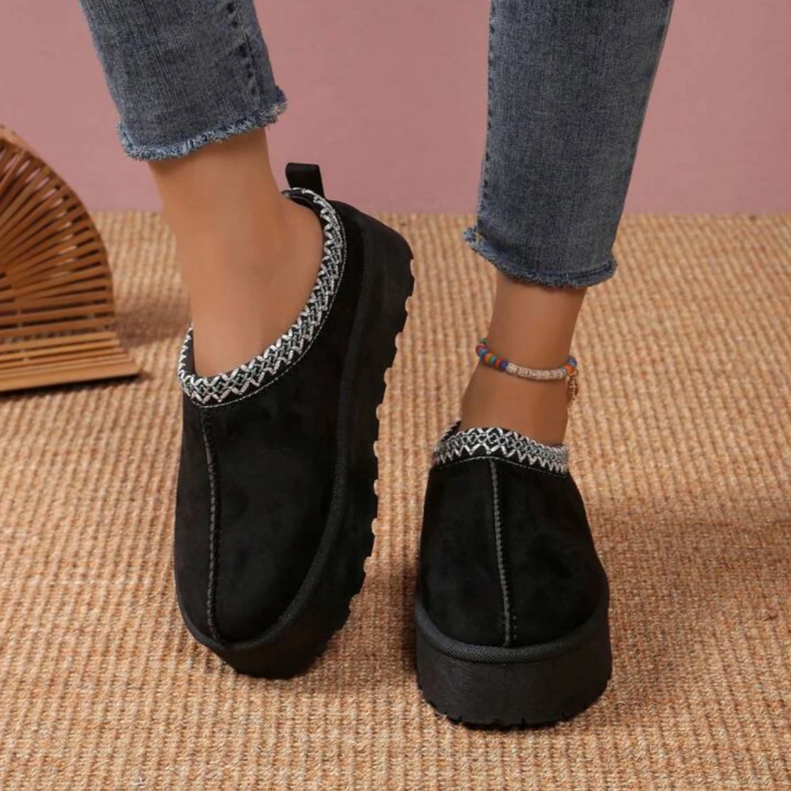 Svarta loafers med stickad kant - 1