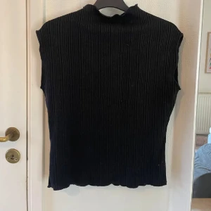 Svart ribbad topp från BikBok - Snygg svart ribbad topp från BikBok i storlek S. Toppen har en hög krage och är ärmlös, vilket gör den perfekt för lager-på-lager eller som den är. En stilren och mångsidig del i garderoben.