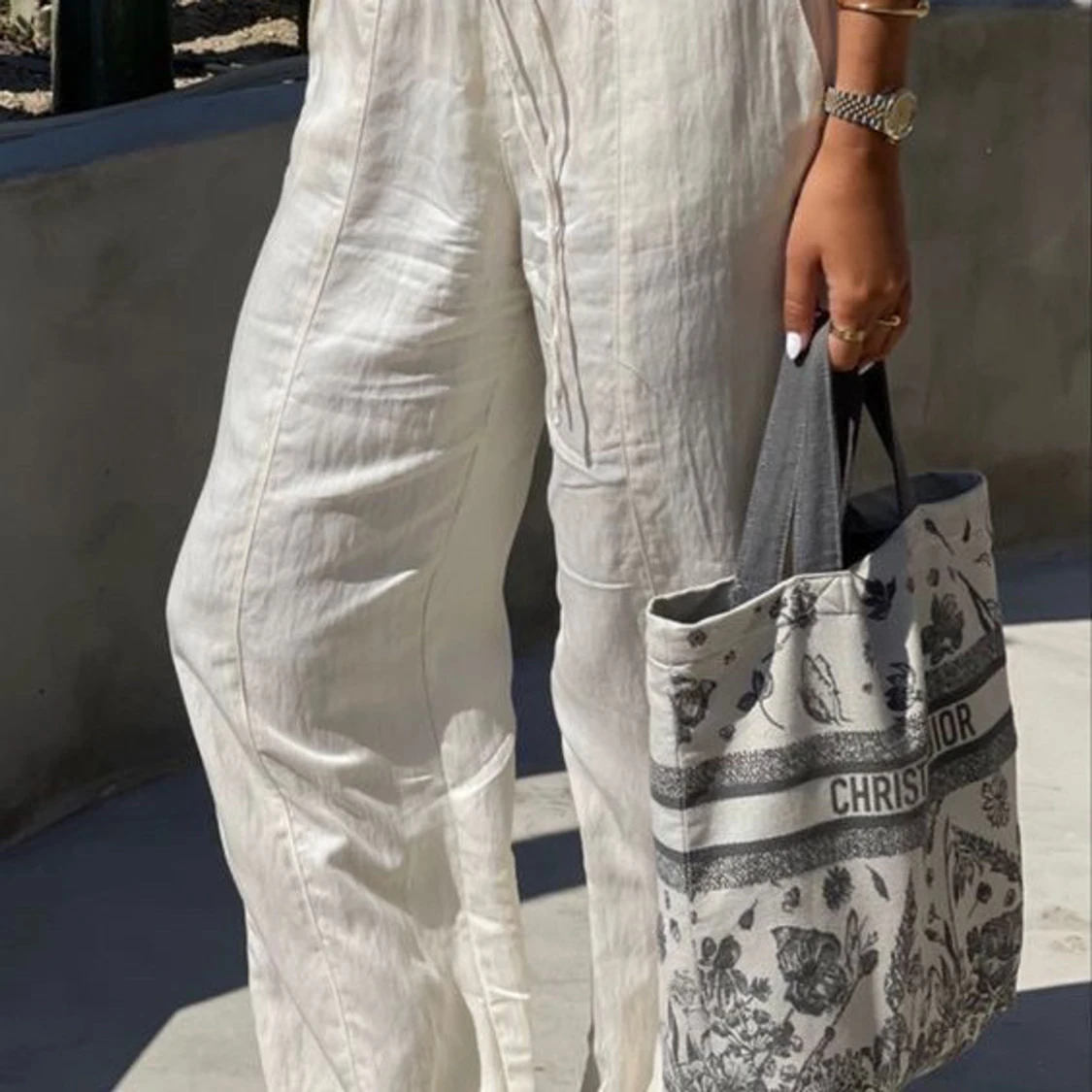 Vita linnebyxor med resårmidja