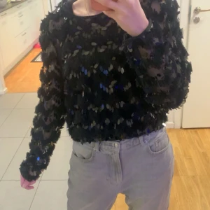 Svart paljettopp fest tröja - Snygg svart topp från Ayfiss täckt med glittrande paljetter. Perfekt för en kväll ute eller festliga tillfällen. Toppen har långa ärmar och en rund halsringning och är genomskinlig 