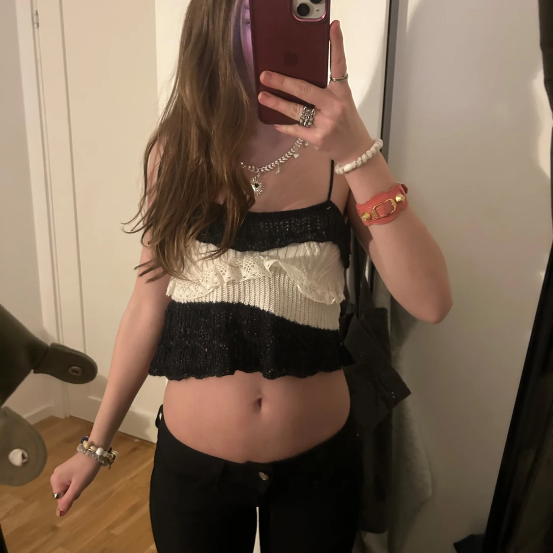 Svart och vit stickad tubtopp - 90