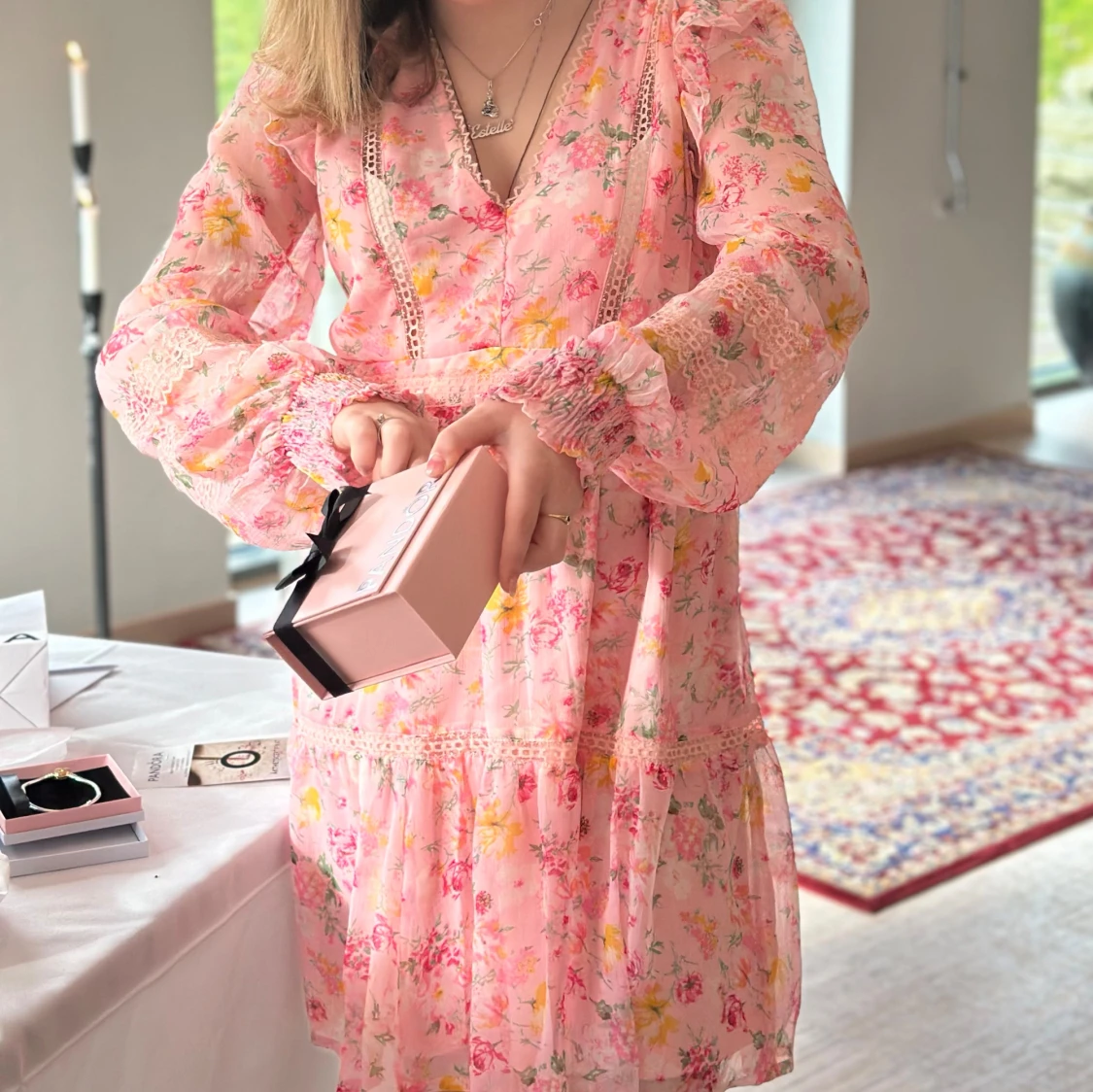 Super söt rosa blom klänning - 91