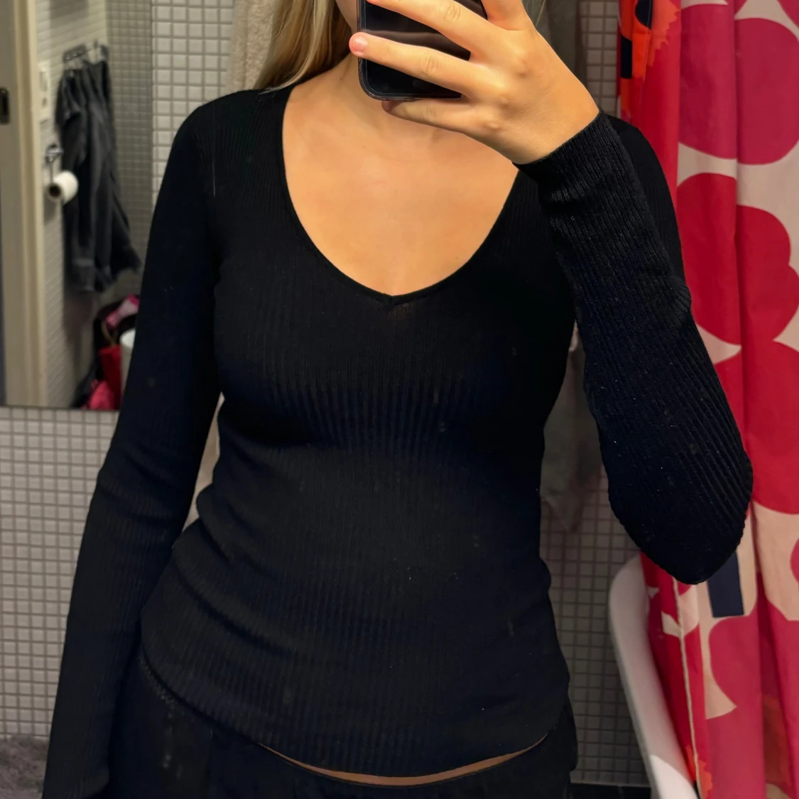 Långärmad ribbad topp - 90