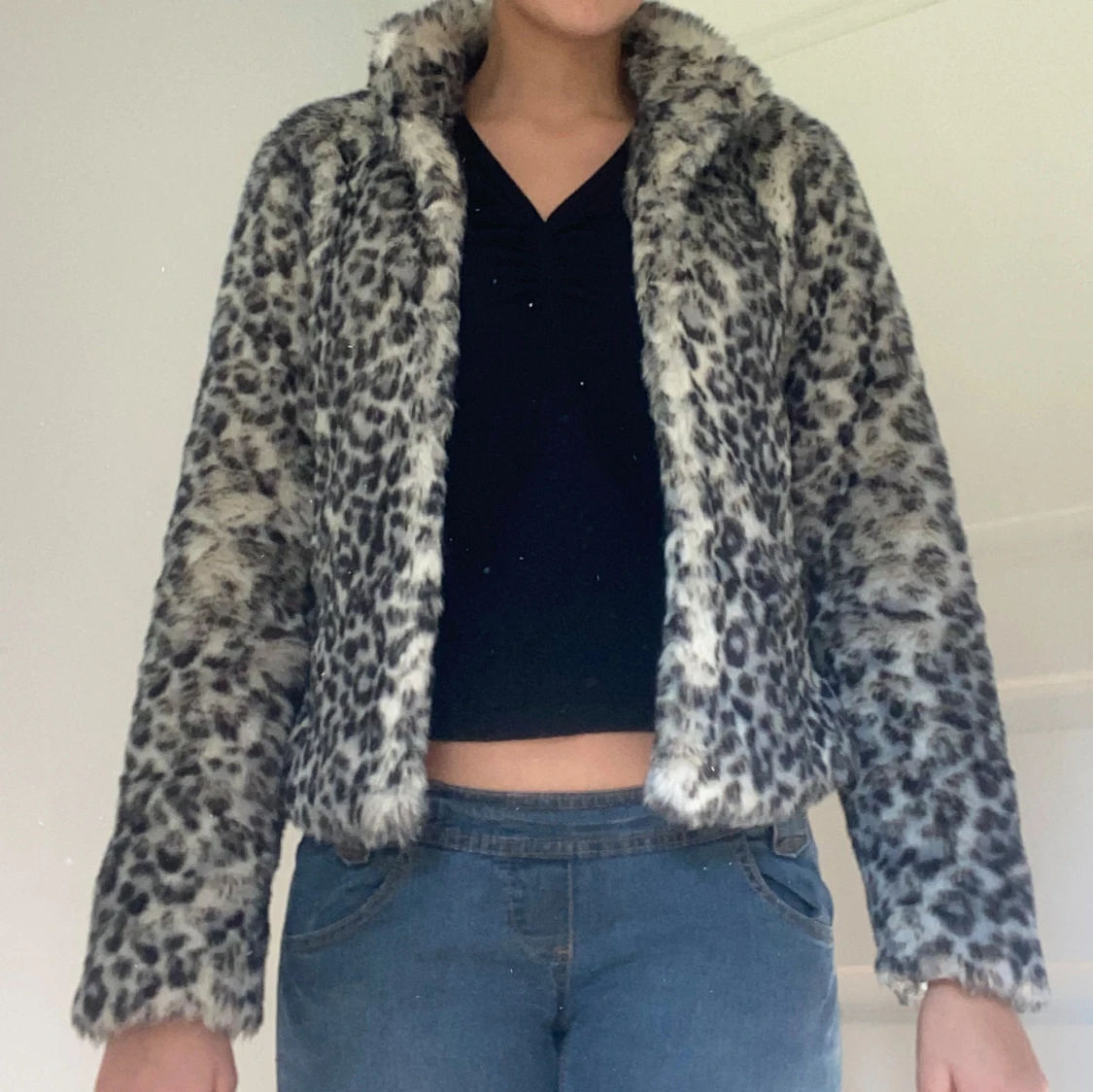 Leopardmönstrad pälsjacka - 92