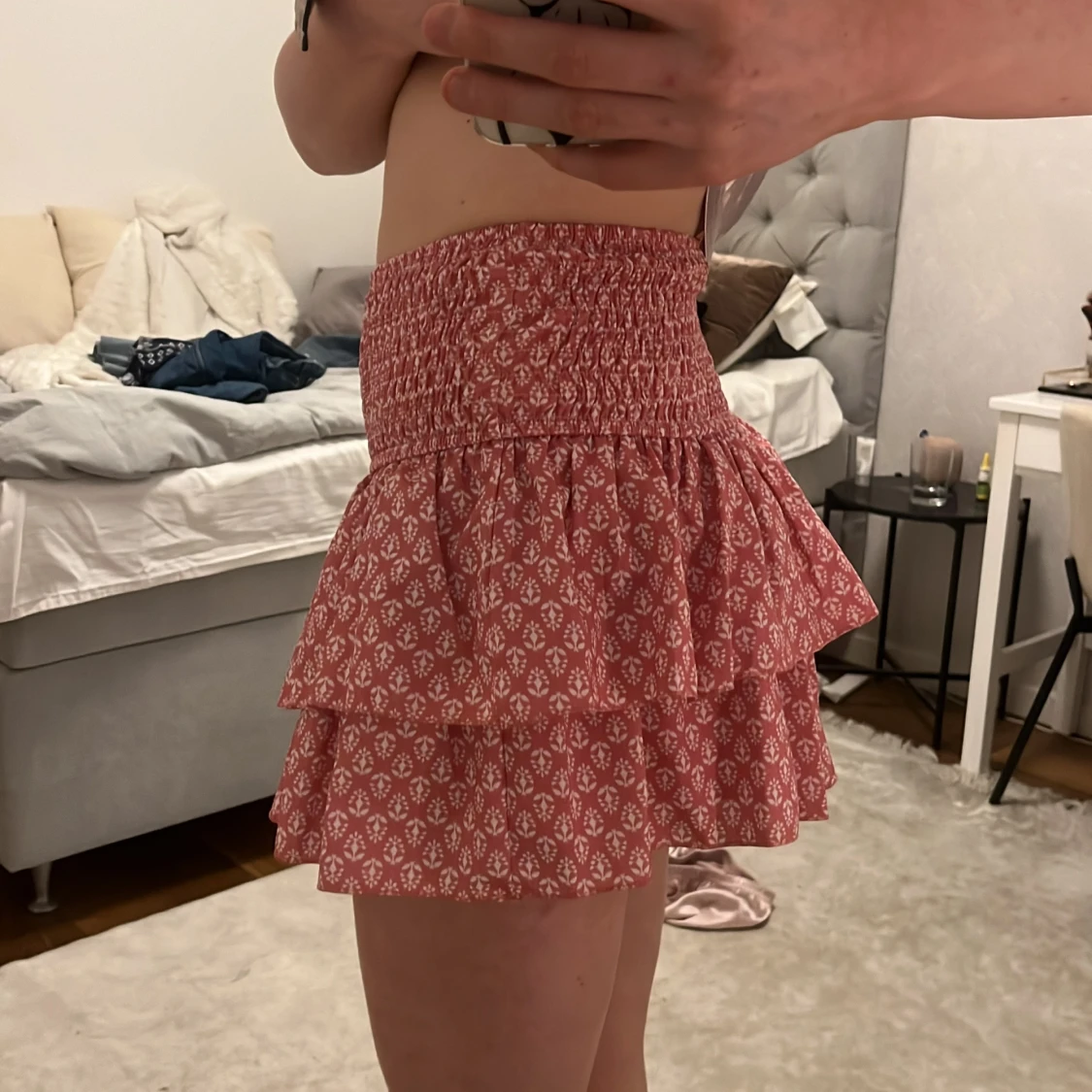 Rosa blommig kjol   - 90