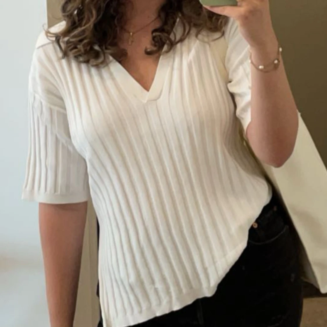 Vit ribbad tröja från H&M - 90