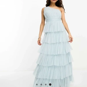 Ljusblå balklänning med volanger - Super fin långklänning med volang. Den är perfekt för bal men passar även andra tillfällen💓 jag har använt den 1 gång så den är i bra skick! Den är helt slutsåld på hemsidan!🩵🩵🩵🩵