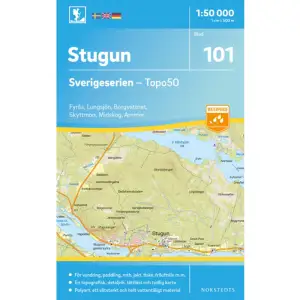 Sverigeseriens friluftskartor är en serie om 116 kartor med ett täckningsområde som sträcker sig över södra och mellersta Sverige samt Norrlandskusten. Det är kartan för dig som söker information inför friluftsaktiviteter som vandring, utflykter, traillöpning, jakt, fiske, ridning, cykling, mtb, paddling, långfärdsskridsko m.m.De topografiska kartorna i skala 1:50 000 innehåller all den information som förväntas av en terrängkarta för friluftsliv: terränginformation, vandringsleder, motionsspår, camping, vindskydd, golfbanor, badplatser, fornlämningar, vägar graderade i olika klasser, järnvägslinjer och mycket mer.Topografin är lätt att läsa med höjdkurvor i intervaller om 5 meter. Tillsammans med redovisning av olika marktyper och natur syns miljön tydligt. Här visas bland annat olika typer av skog, öppen eller odlad mark, berg, sankmark, sjöar, vattendrag, vägar, leder och stigar. Högre byggnader som vindkraftverk, kraftledningar, master och torn är bra symboler på kartan att använda som riktmärken i naturen vid navigering.Sverigeserien är en kvalitetskarta som är gjord för att användas! Aktuellt kartdata är hämtat från Lantmäteriet och den är tryckt på Polyart som är helt vattentåligt och slitstarkt. Det mjuka materialet tål att vikas om och om igen. Den klarar både vinterns och sommarens ibland utmanande väder i Sverige. Kartorna har en utförlig teckenförklaring på svenska, engelska och tyska. 