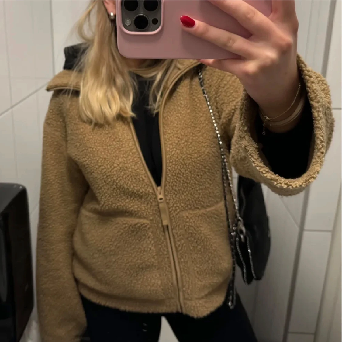 Beige teddyjacka med dragkedja - 90