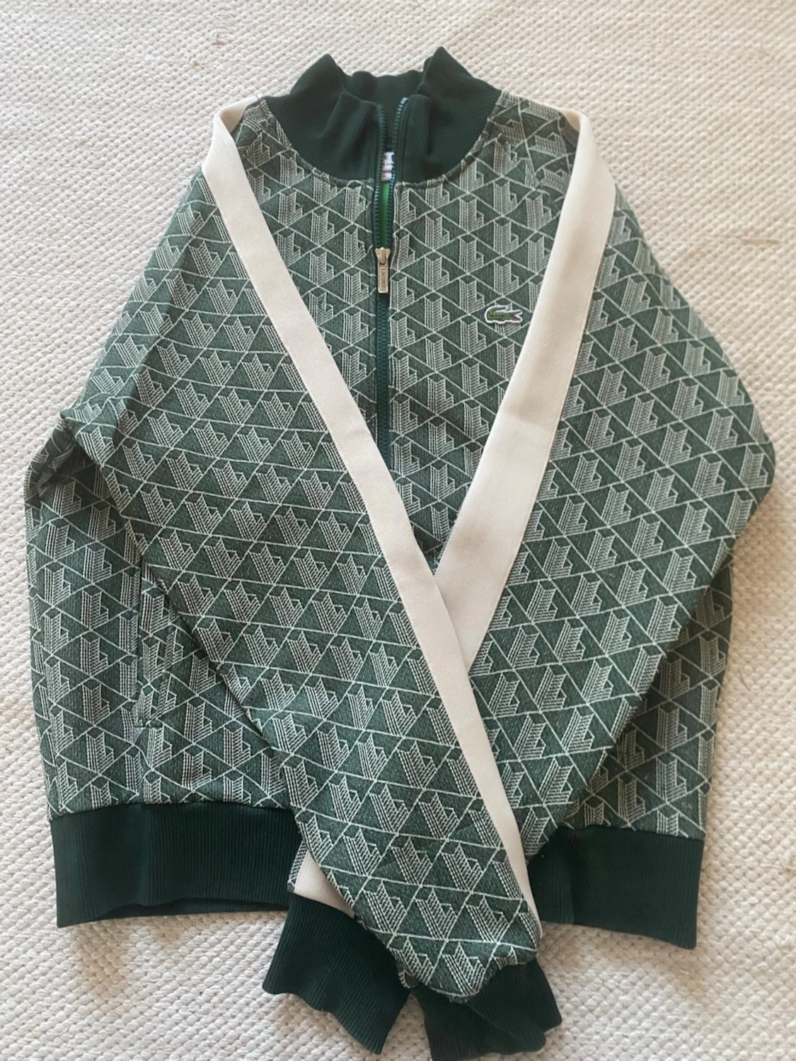 Grön mönstrad Lacoste hoodie med dragkedja