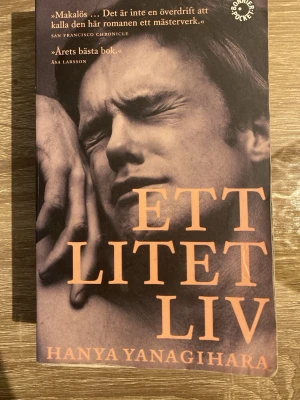Ett litet liv av Hanya Yanagihara - Romanen 'Ett litet liv' av Hanya Yanagihara i pocketformat. Omslaget är i dova färger med ett känslosamt fotografi och stora, ljusrosa bokstäver. Boken handlar om vänskap, trauma och livet i New York. Perfekt för dig som gillar gripande och djupa berättelser.