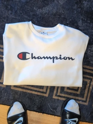 Hoodies oanvända 2 st  - Säljer en vit hoodie från Champion med den klassiska loggan tryckt i svart och rött över bröstet. Hoodien har lång ärm, rund halsringning och är gjord i mjukt material som känns skönt mot huden. Perfekt för dig som gillar streetwear och enkel stil. Flera hoodies säljes för 250 st eller 550 för alla 3 . Kappa tröjan sanvänd st L säljes för 250 everest bra skicka inga skador säljes för 250 och gsnt ser jätte fräsch ut inga fel på den eller säljer alla 3 för 550