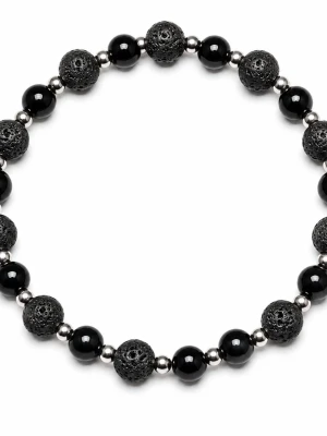 Armband med lava och hematitpärlor för honom - Ett kraftfullt armband med pärlor av svart blank hematit och svarta lava pärlor. Mellandelar i rostfritt stål. Kombinationen av de blanka hematitpärlora mot de mer ruffiga lavapärlorna ger en häftig kontrast. Ett riktigt fint armband som är lättnuret och passar allt. Ca 20 cm, elastiskt.