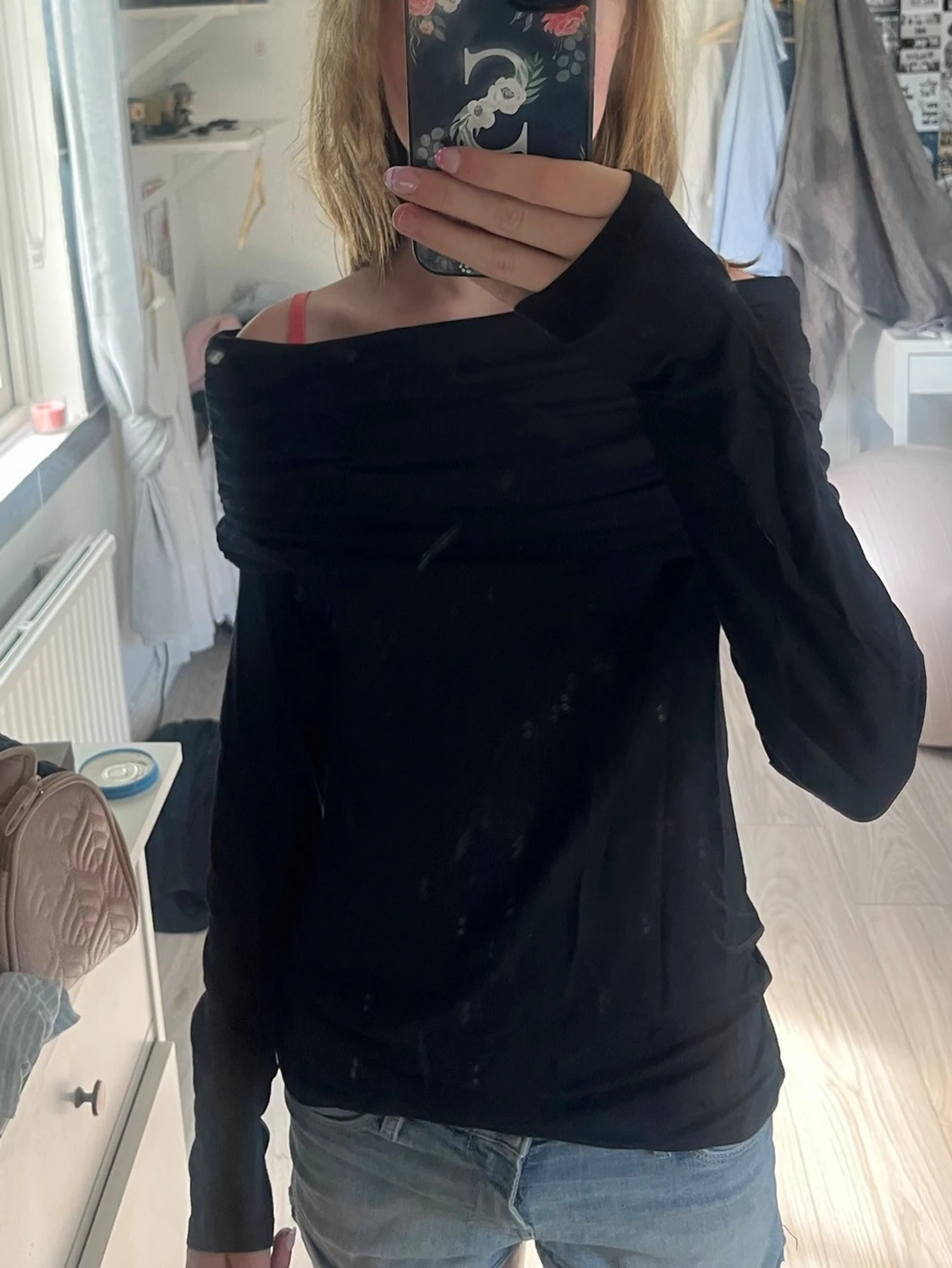 Svart offshoulder långärmad topp - 1
