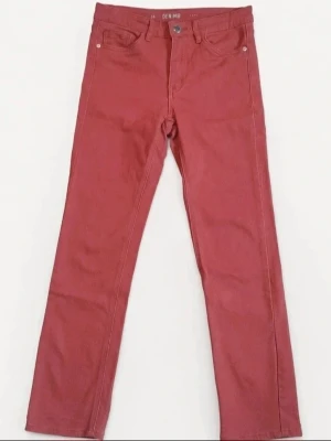 Roströda raka jeans Denim 1953 - Säljer ett par snygga roströda jeans från Denim 1953, modell Sally. Jeansen har klassisk femficksdesign, raka ben och bälteshällor. Tillverkade i ett mjukt bomullsmaterial som är bekvämt att bära. Perfekta för dig som vill ha en färgklick i garderoben.