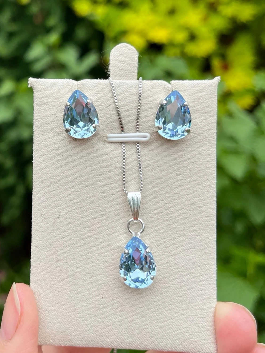 Set silverpläterad light sapphire pear  - 3