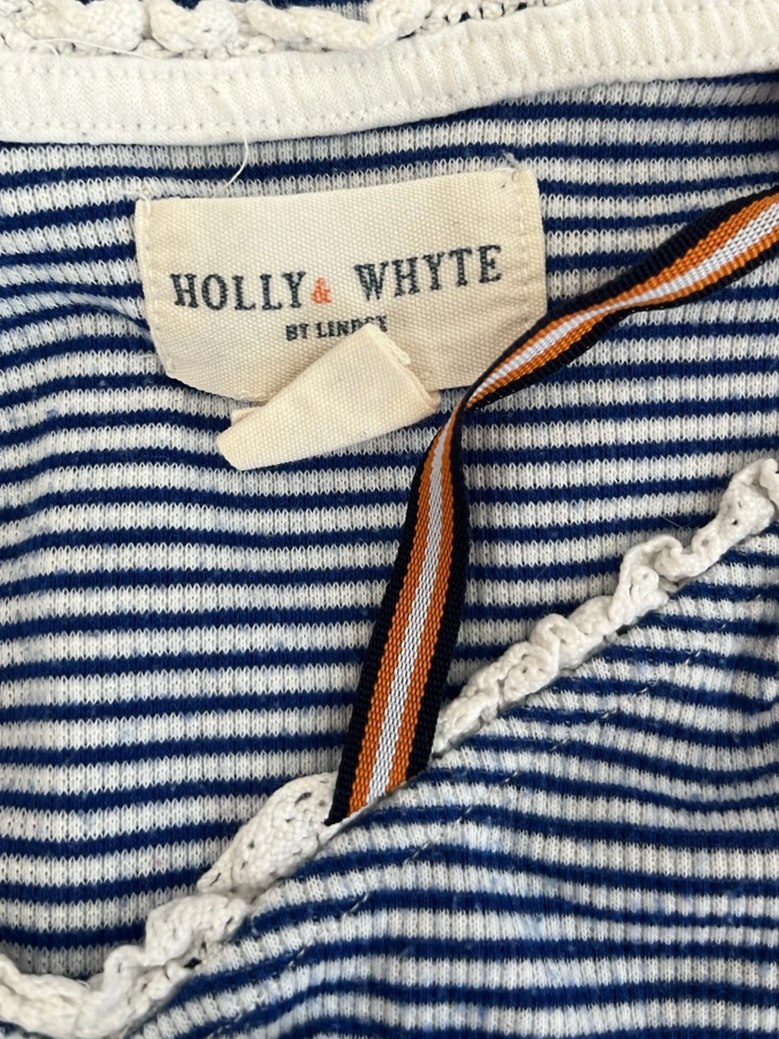 Blåvit randig ribbad topp - 2