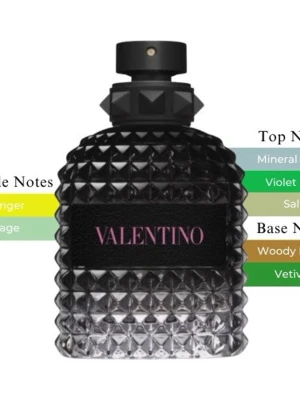 Valentino parfym 10ml - Cool parfymflaska från Valentino i svart glas med nitar och en robust kork. Flaskan har en lyxig och edgy design med tydlig Valentino-logga på framsidan. Perfekt för dig som gillar statement-dofter och snygga flaskor i badrumshyllan.