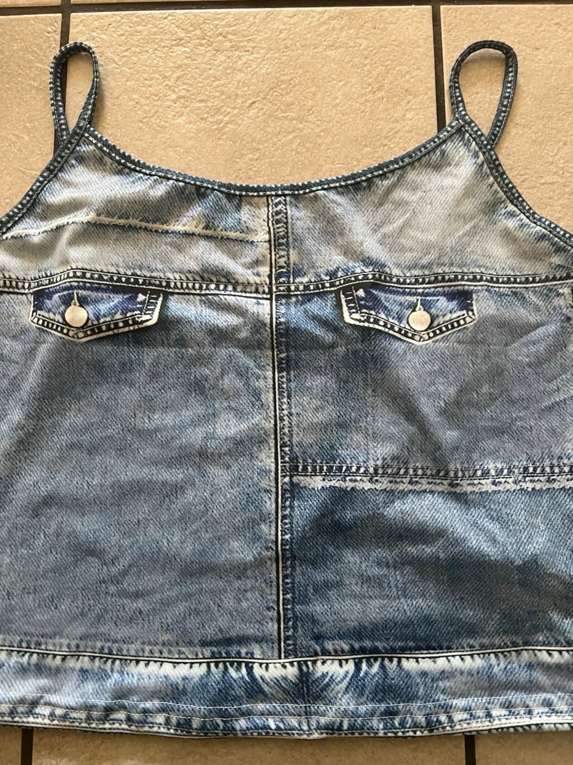 Blå denim linnetopp med fickdetaljer storlek XL - 1