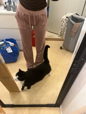 Juicy Couture  - Rosa Juicy Couture byxor. Använda få gånger! Tyvärr har dem silvriga sakerna på snöret åkt av i tvätten men annars är dem som nya