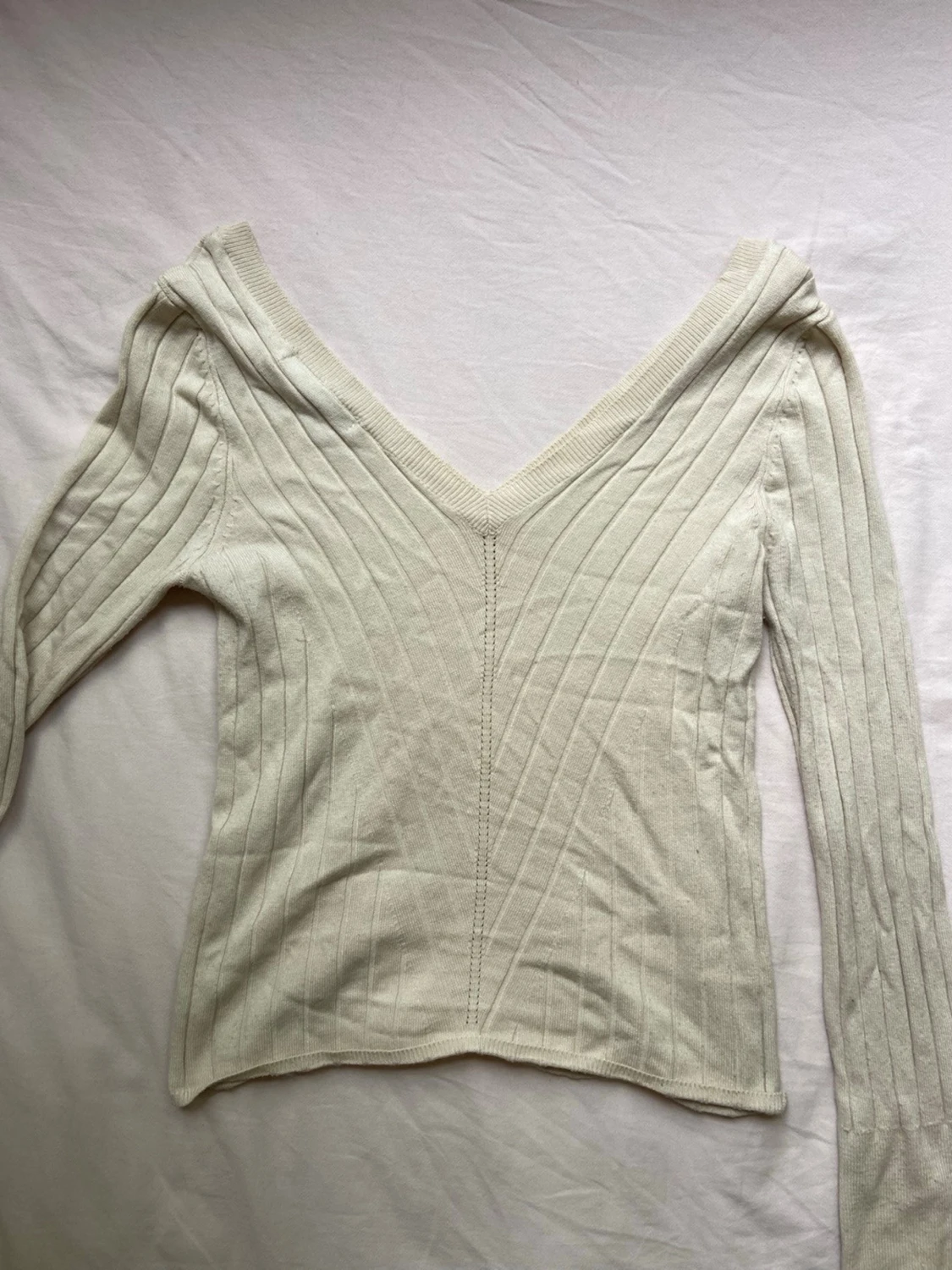 Beige ribbad långärmad topp - 2