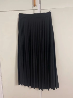Svart plisserad långkjol passar L-XL - Snygg svart plisserad långkjol med hög midja och klassisk siluett. Kjolen har fina veck som ger ett elegant fall och passar perfekt till många olika stilar. Enkel att matcha med både sneakers och boots.