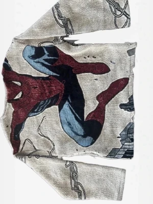 Tröja med Spiderman motiv - Unik beige tröja med stort Spiderman-tryck både fram och bak. Säljer då den är för liten för mig. Köpt från ett liter företag från USA, handgjord