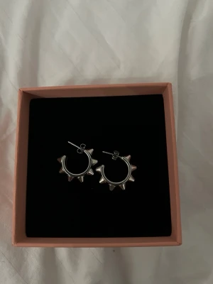 Silvriga hoops med nitar - Coola örhängen i form av hoops med spetsiga nitar runt om. De är i silverfärgad metall och har en edgy, alternativ stil. Perfekta för dig som vill sticka ut och addera lite attityd till din look. I princip helt oanvända därav priset❣️