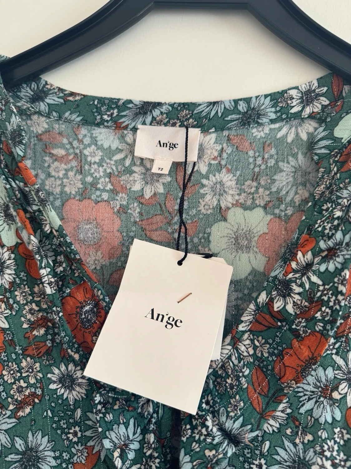 Blommig grön kortklänning - 3