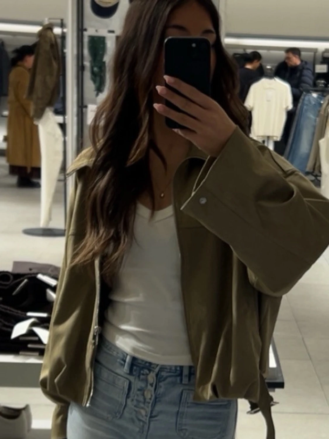 Olivgrön oversized bomberjacka - 1