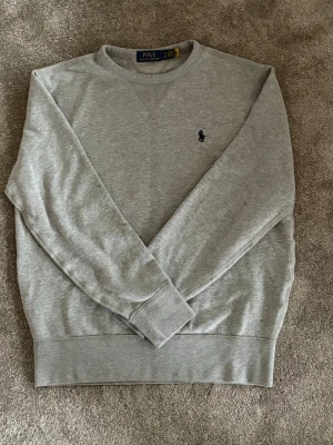 Grå sweatshirt från Polo Ralph Lauren - Klassisk grå sweatshirt från Polo Ralph Lauren med rund halsringning och broderad logga på bröstet. Tröjan har ribbade muddar vid ärmslut och nederkant. Perfekt för en avslappnad och stilren look.